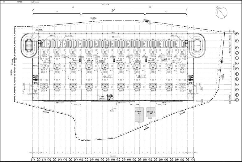千葉県野田市の倉庫：野田瀬戸物流センター　２階平面図